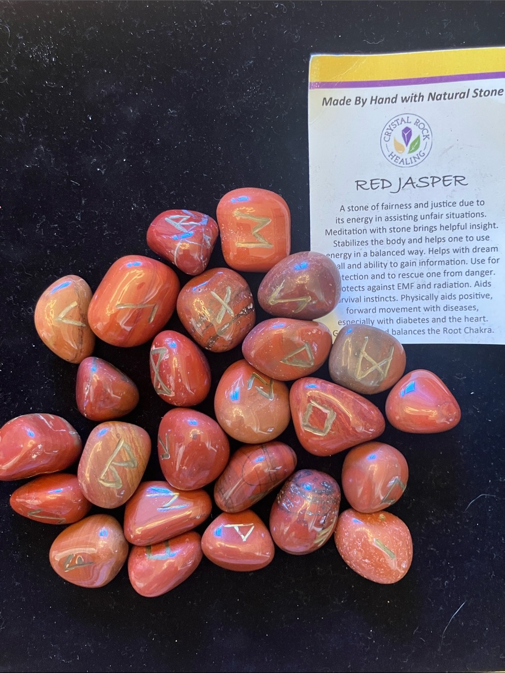 Red Jasper Rune Tumbled Stone Futhark Alphabet Engraved Symbol 25 pcs Set